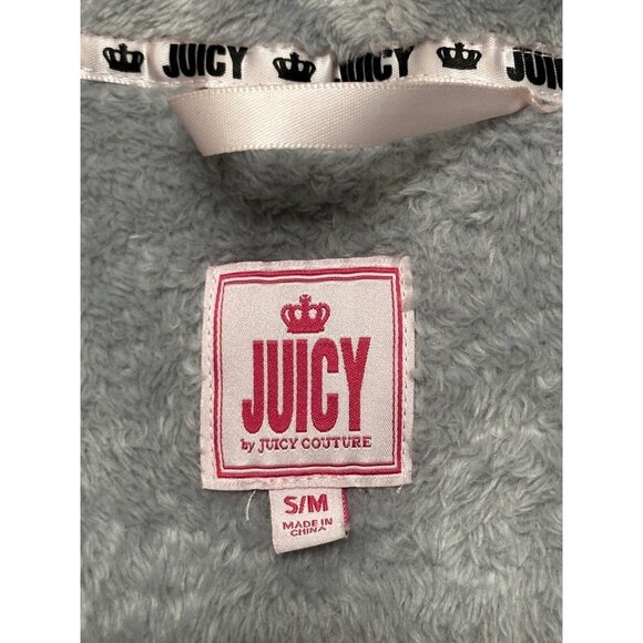 Juicy Couture Embossed Luxe Soft Plush Robe Gray Pockets Long‎ Sleeve EUC Sz S M - Picture 3 of 8